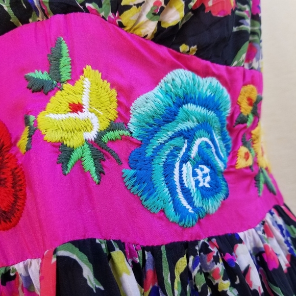 Johnny Was Multicolored Floral Embroidered Strap Babydoll Summer Dress S - Picture 14 of 16